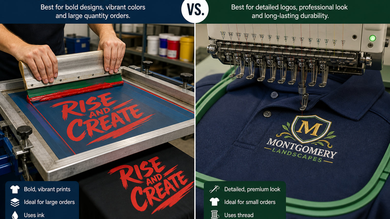 Screen Printing vs Embroidery: Which Is Right for Your Custom Apparel Order?