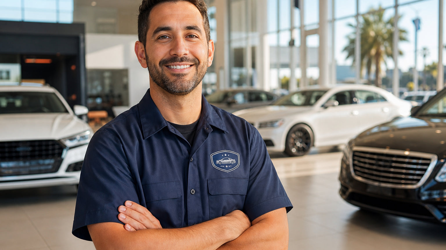 Custom branded work shirt for automotive dealership staff in Orange County