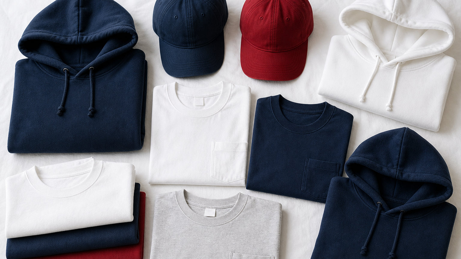 Custom screen-printed and embroidered garments neatly folded ready for care