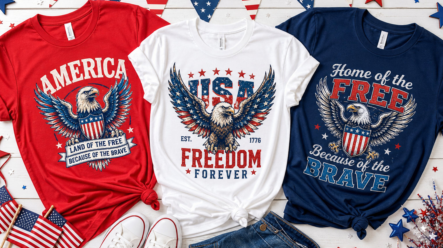 Custom July 4th patriotic t-shirts in red white and blue - The Printing Needle Orange County