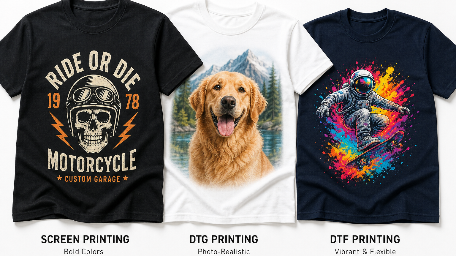 Screen printing vs DTG vs DTF comparison