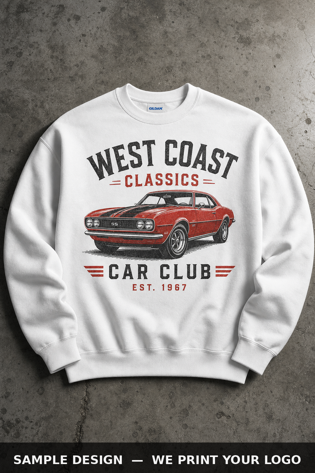 Custom Screen Printed Crewneck Sweatshirts, Gildan 18000, view 2 by The Printing Needle, Garden Grove CA
