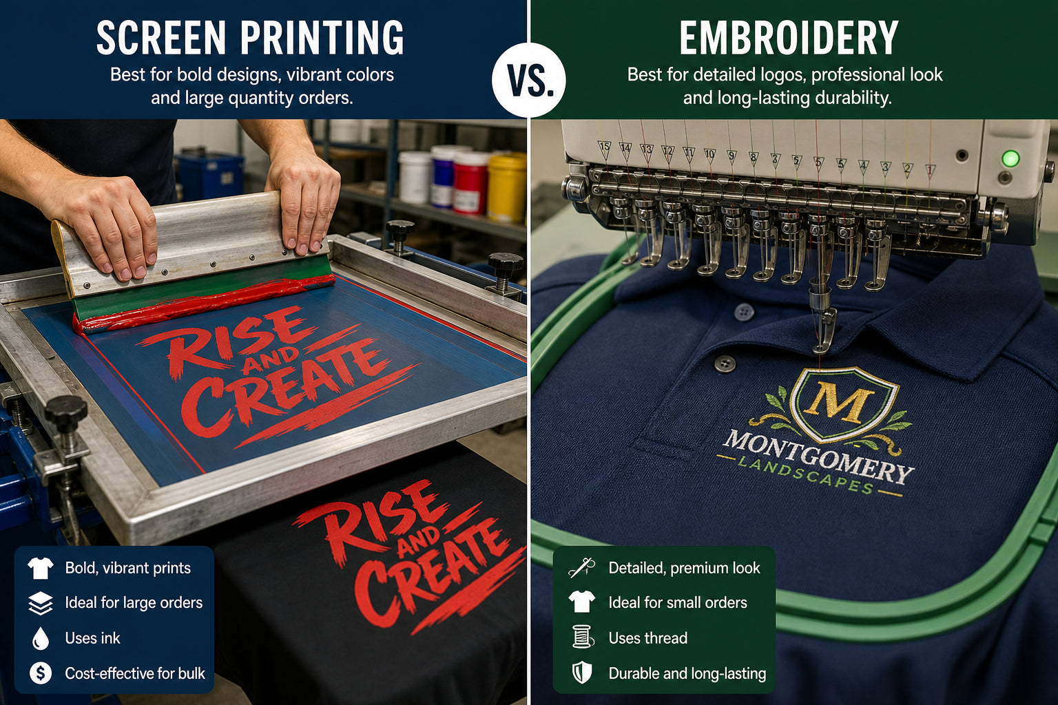 Screen Printing vs Embroidery: Which Is Right for Your Custom Apparel Order?