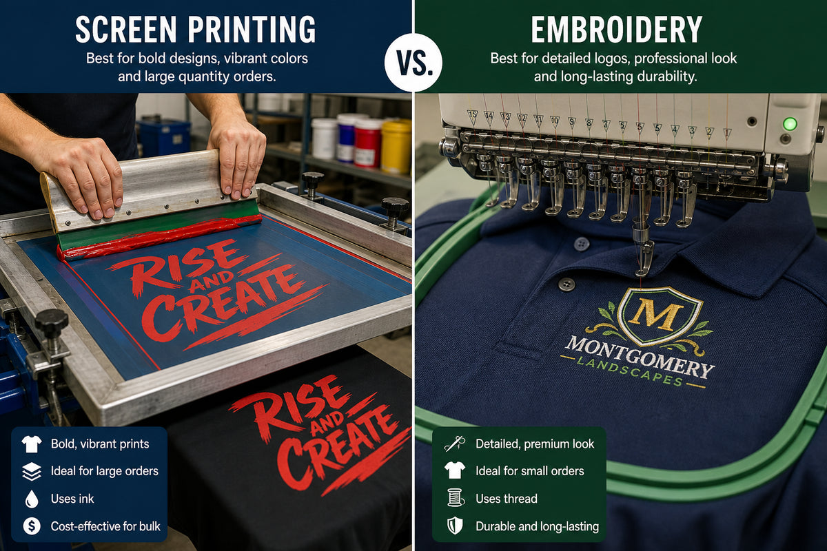 Screen Printing vs Embroidery: Which Is Right for Your Custom Apparel Order?
