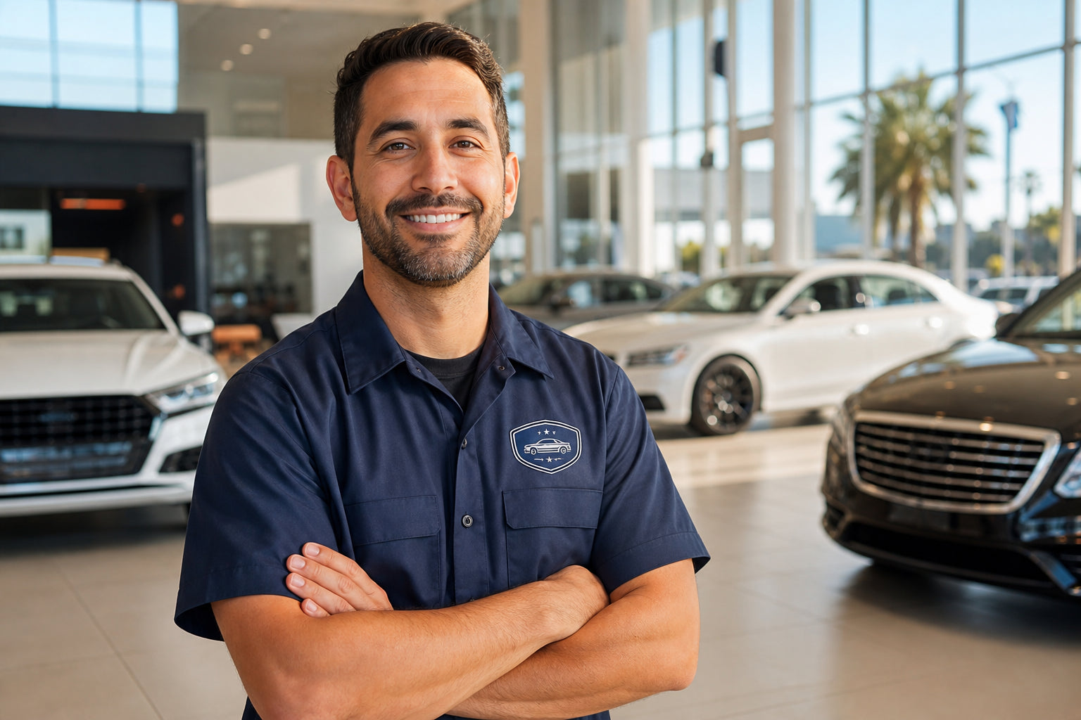 Custom branded work shirt for automotive dealership staff in Orange County