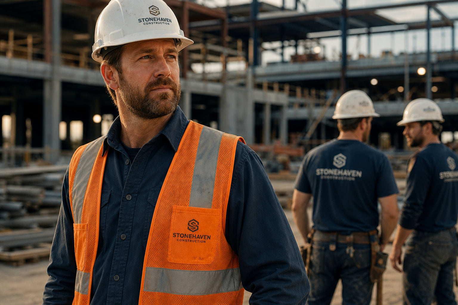 Custom embroidered construction workwear and hi-vis vests for trades companies in Orange County