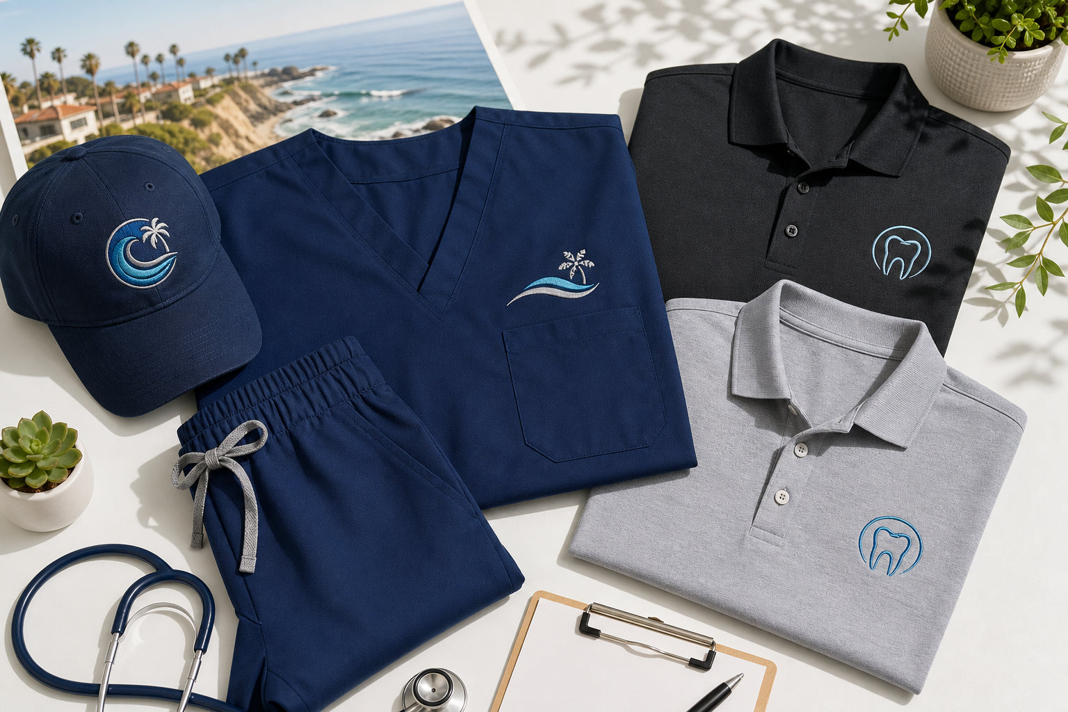 Custom embroidered healthcare uniforms and medical scrubs for Orange County clinics
