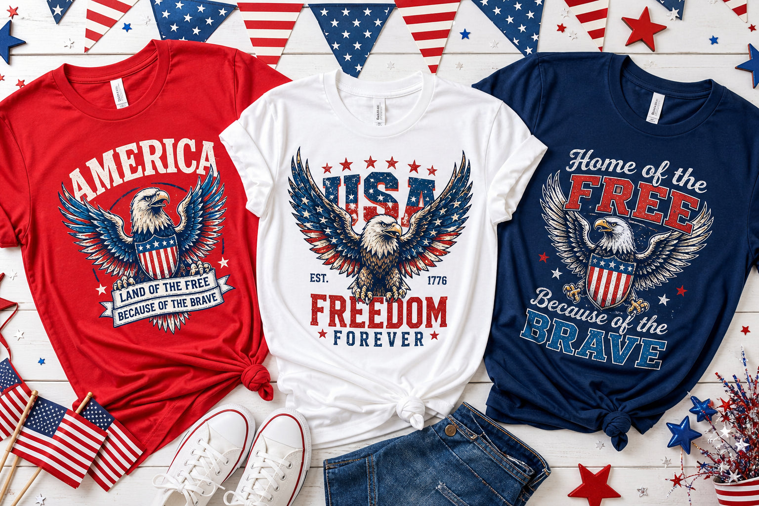 Custom July 4th patriotic t-shirts in red white and blue - The Printing Needle Orange County