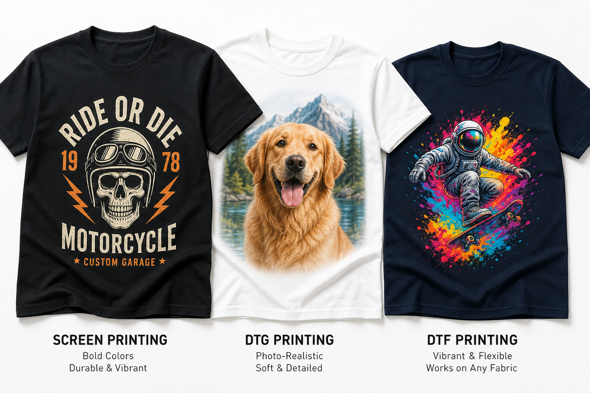 Screen printing vs DTG vs DTF comparison