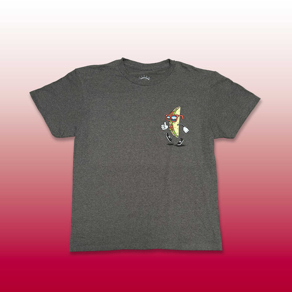 Custom screen printed dark gray t-shirt with cartoon banana character chest print