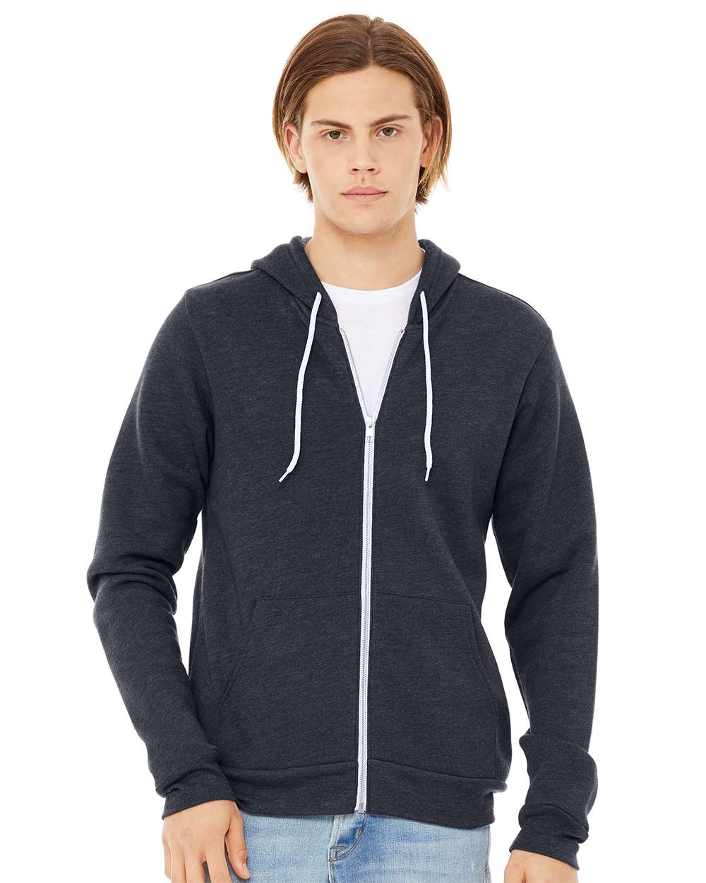 Custom DTG Printed Zip Hoodies, Heather Navy