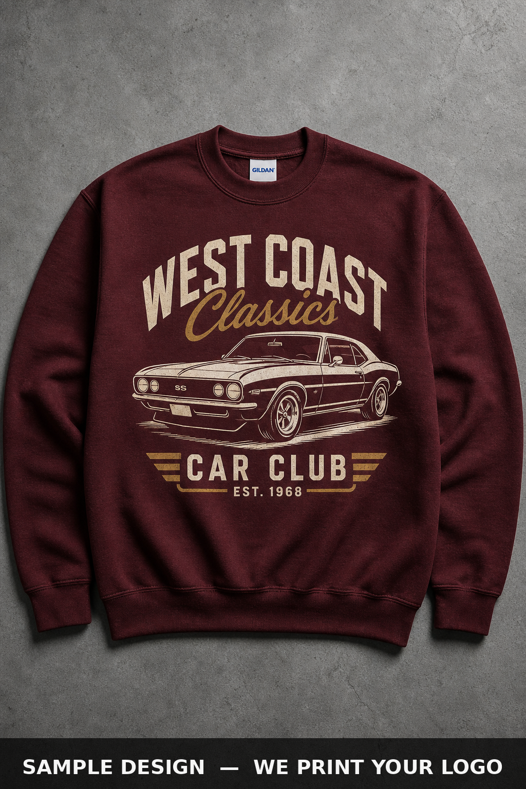 Custom DTG Printed Crewnecks, Gildan 18000, printed sample
