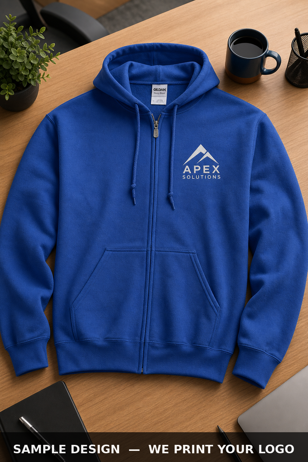 Custom DTG Printed Zip Hoodies, Gildan 18600, printed sample
