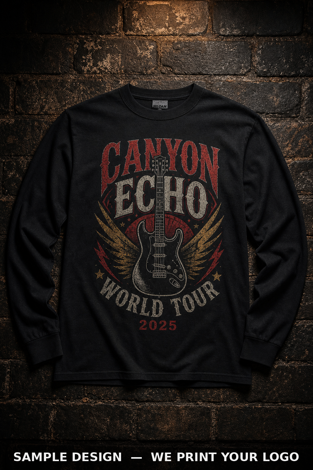 Custom DTG Printed Long Sleeves, Gildan 5400, printed sample